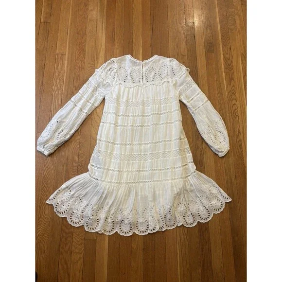 Sea New York Marina White Eyelet Long Sleeve Dress Lace Embroidered Size L - Picture 13 of 16